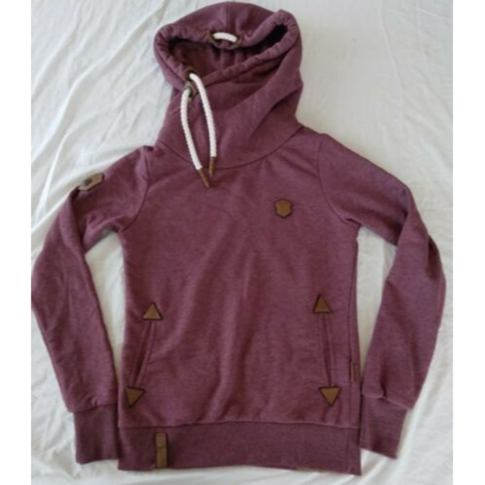 Naketano Brave New World Women Maroon Long Sleeve Pockets Pullover Hoodie Size S